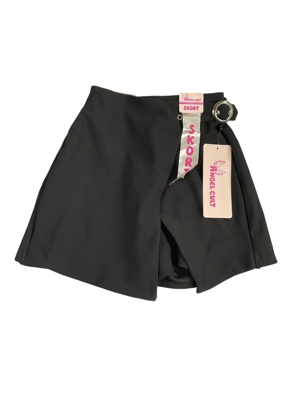 Black Wrap Skort with Buckle Detail